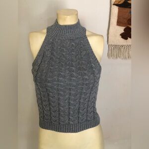 Iris Gray Ribbed Knit Midriff Sweater Size Medium